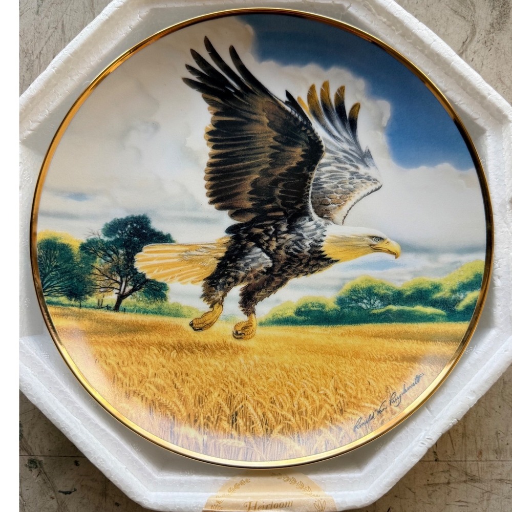 Vintage Franklin Mint Amber Waves of Grain Eagle Plate Box COA Limited Edit
